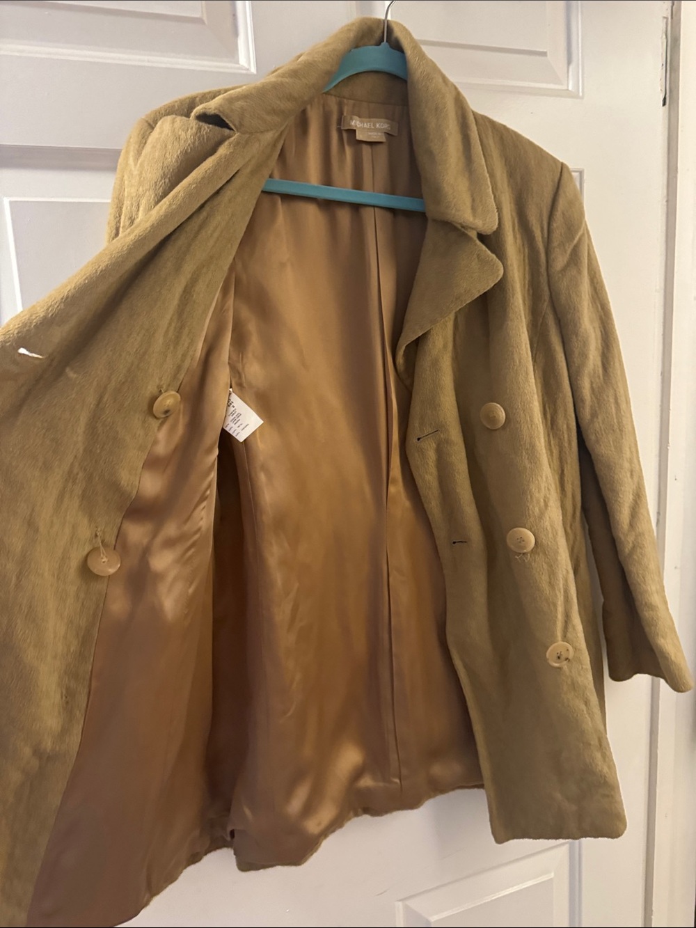 MICHAEL KORS Italy Camel Wool Blend Double Breasted Jacket Pea Coat Size 8